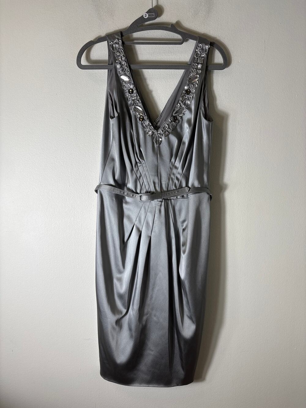 Cheta B Silver Gray Sleeveless Embellished Knee Length Dress Sz 8